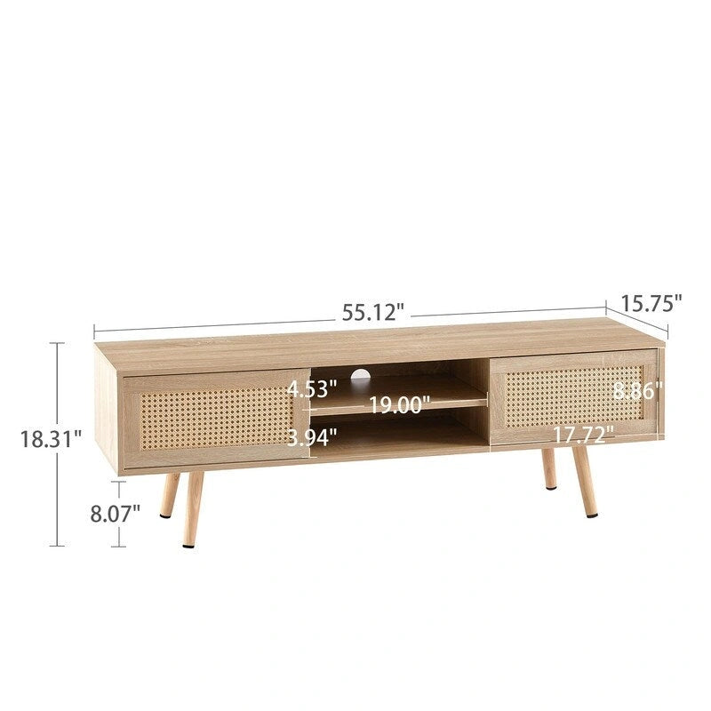 55.12  Rattan TV cabinet, double sliding doors