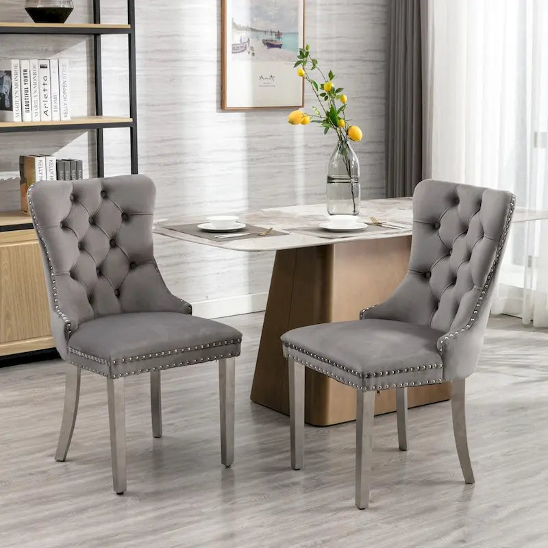 High-end Tufted Solid Wood Contemporary Velvet Upholstered Dining Chair with Chrome Stainless Steel Plating Legs,Set of 2