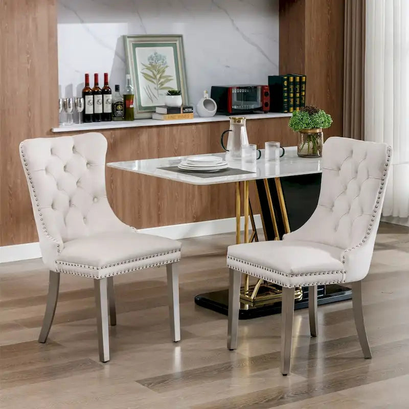 High-end Tufted Solid Wood Contemporary Velvet Upholstered Dining Chair with Chrome Stainless Steel Plating Legs,Set of 2