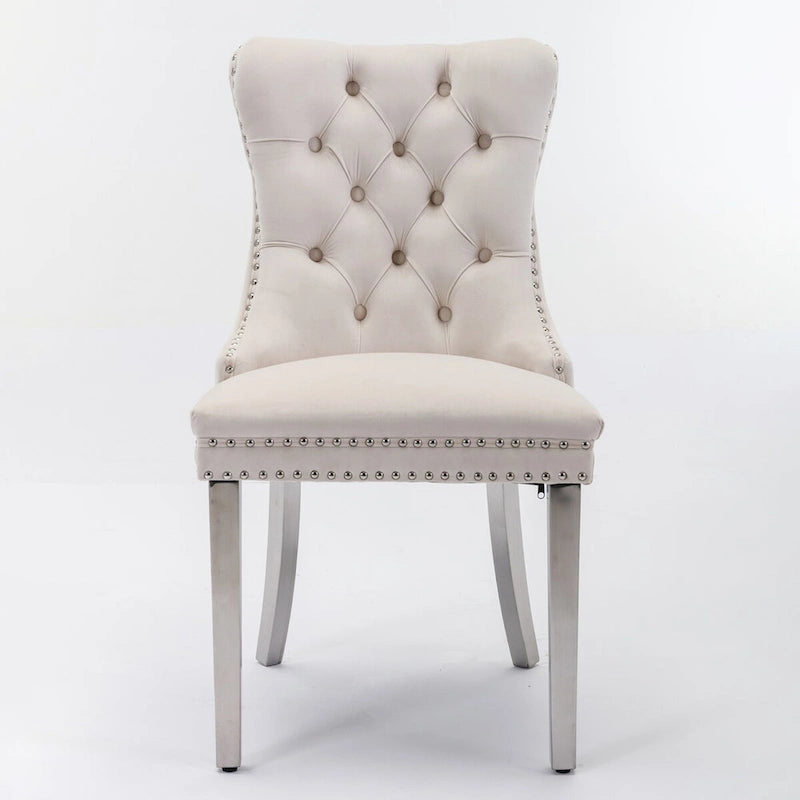 High-end Tufted Solid Wood Contemporary Velvet Upholstered Dining Chair with Chrome Stainless Steel Plating Legs,Set of 2