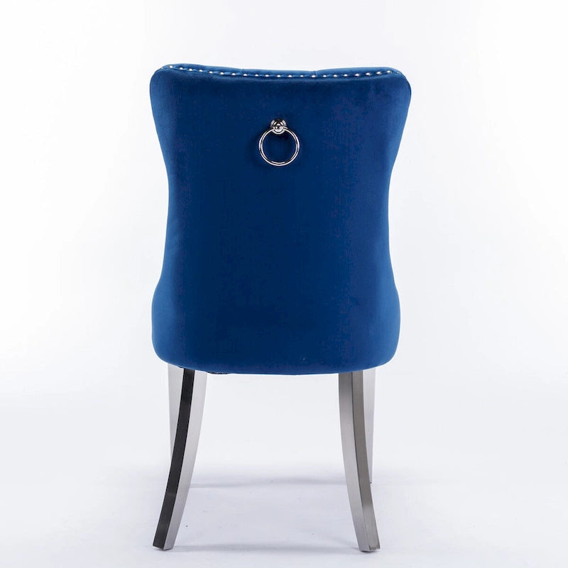 High-end Tufted Solid Wood Contemporary Velvet Upholstered Dining Chair with Chrome Stainless Steel Plating Legs,Set of 2