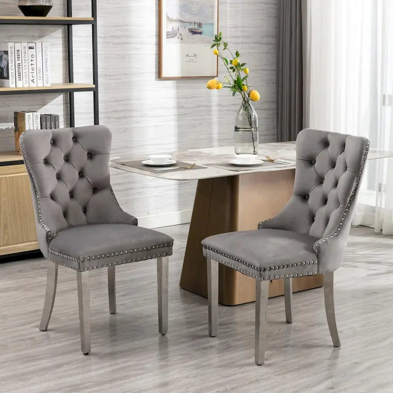 High-end Tufted Solid Wood Contemporary Velvet Upholstered Dining Chair with Chrome Stainless Steel Plating Legs,Set of 2