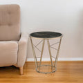 HomeRoots 24  Champagne And Black Faux Marble Glass And Metal Round End Table - 22' X '24' X '22