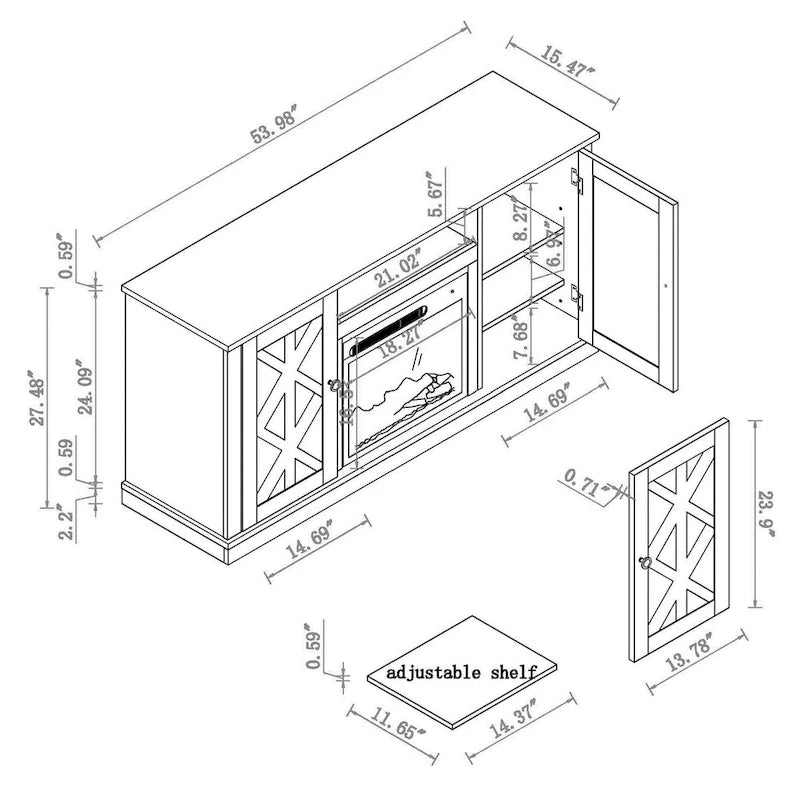 54 in. TV Stand Console for TVs up to 60 in. with Electric Fireplace - 54  in Width