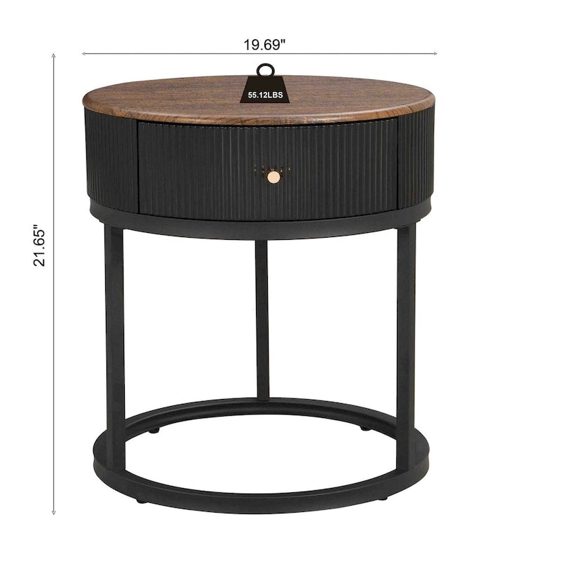 19.68 Inch Marble Round End Table with storage, Modern Nightstand with Drawer, Side Table for Living Room&Bedroom