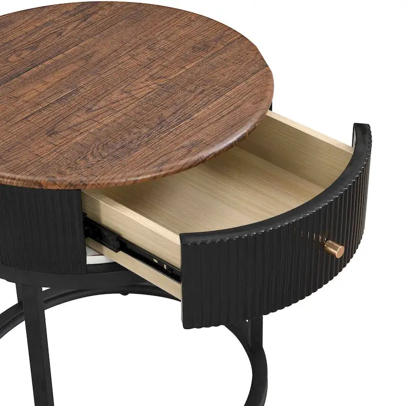 19.68 Inch Marble Round End Table with storage, Modern Nightstand with Drawer, Side Table for Living Room&Bedroom