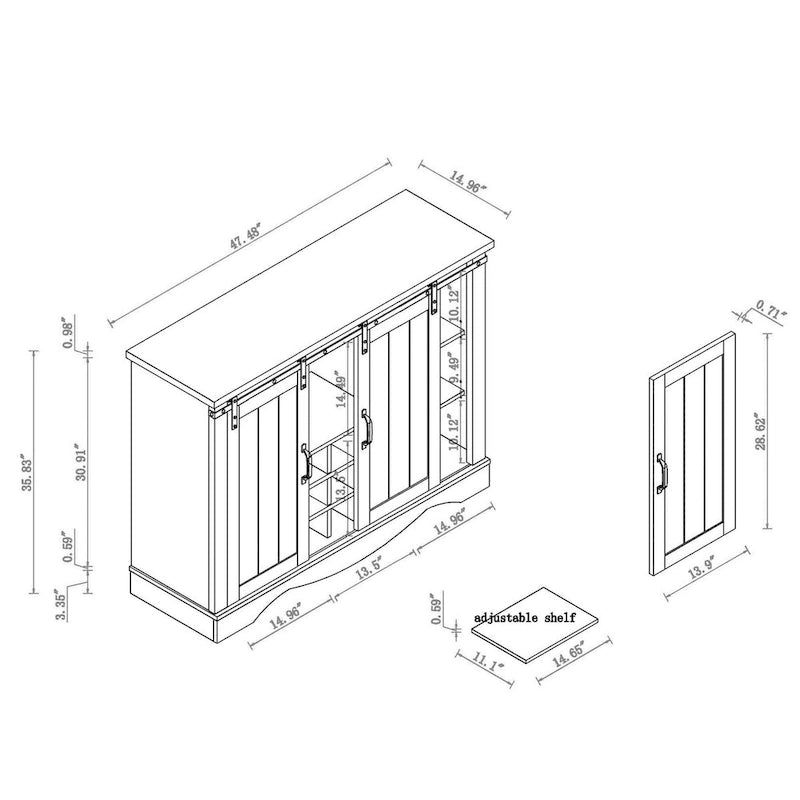 Rustic 47-inch Bar Cabinet with Sliding Barn Door