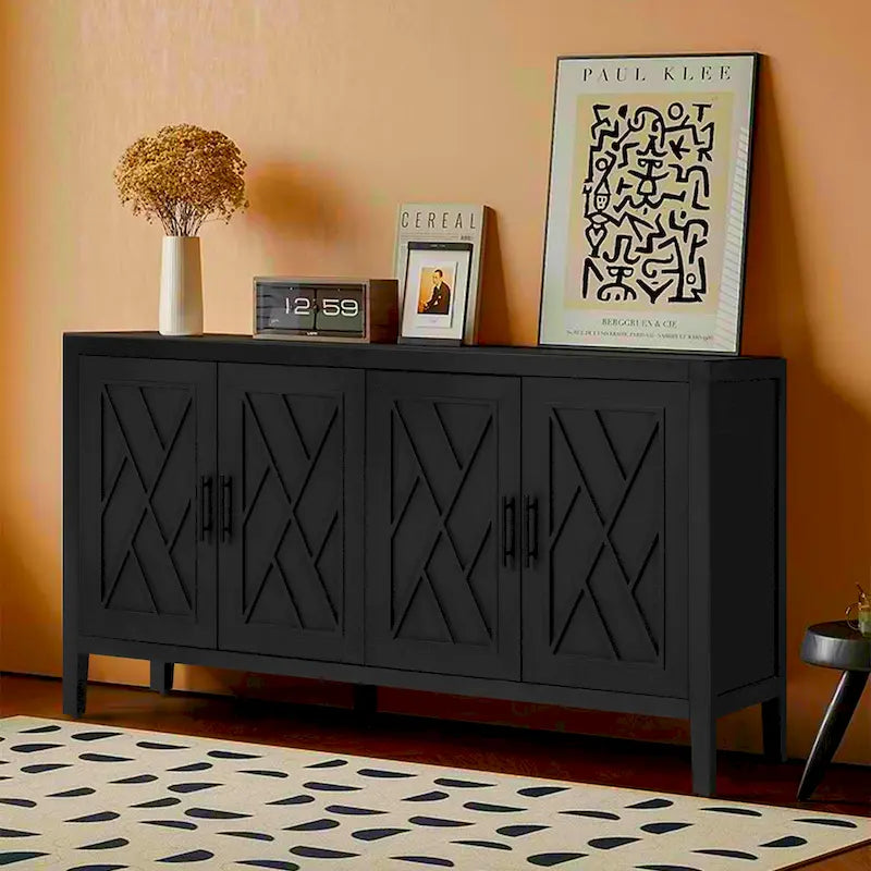 Accent Cabinet 4 Door Wooden Twill Sideboard Storage Cabinet