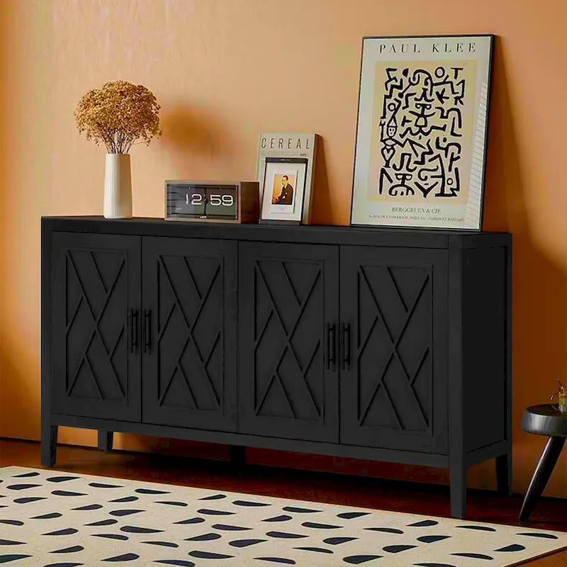 Accent Cabinet 4 Door Wooden Twill Sideboard Storage Cabinet