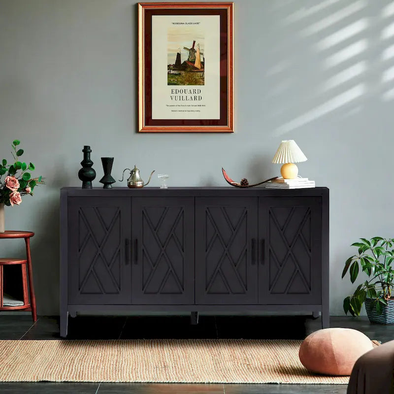 Accent Cabinet 4 Door Wooden Twill Sideboard Storage Cabinet