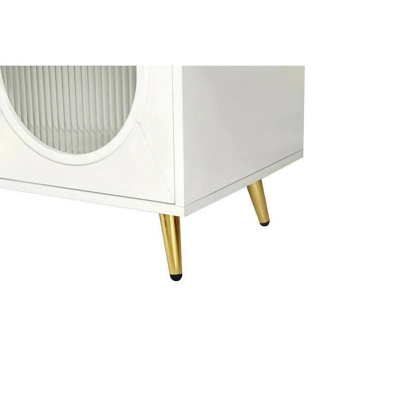 Grondin Mid-Century Modern Style 59.8  Wide Sideboard Buffet with Fluted Tempered Glass Doors and Adjustable Shelves