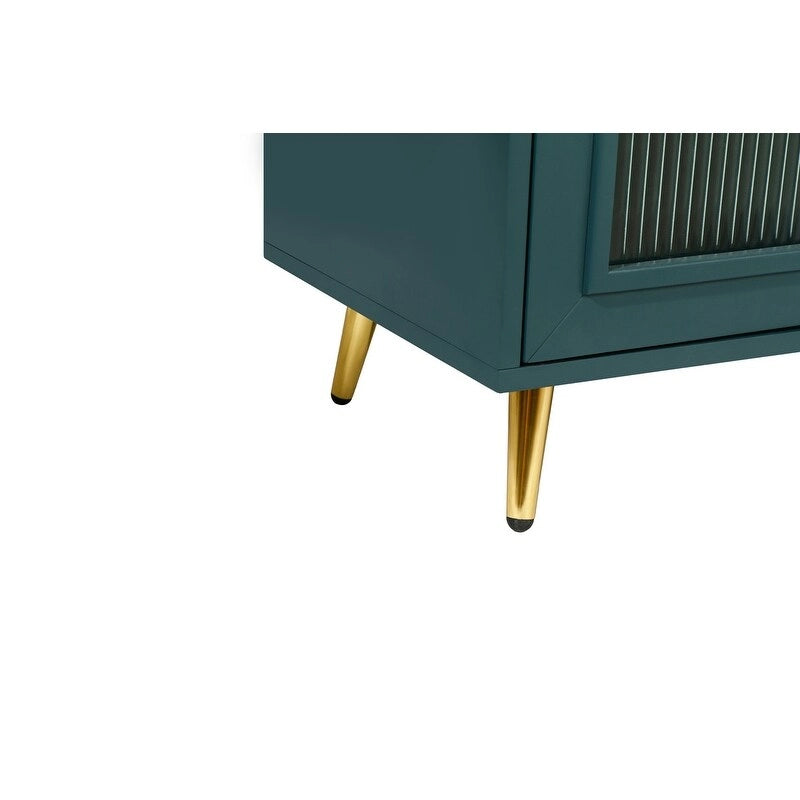 Grondin Mid-Century Modern Style 59.8  Wide Sideboard Buffet with Fluted Tempered Glass Doors and Adjustable Shelves