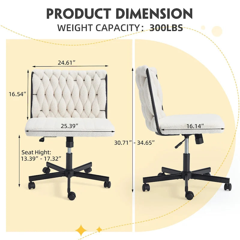 EROMMY Cross Legged Office ChairArmless Criss Cross Chair with WheelsHeight Adjustable for Office, Bedroom, Living Room - N/A