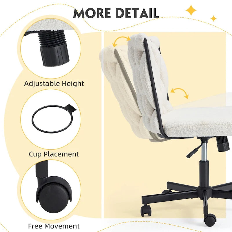 EROMMY Cross Legged Office ChairArmless Criss Cross Chair with WheelsHeight Adjustable for Office, Bedroom, Living Room - N/A