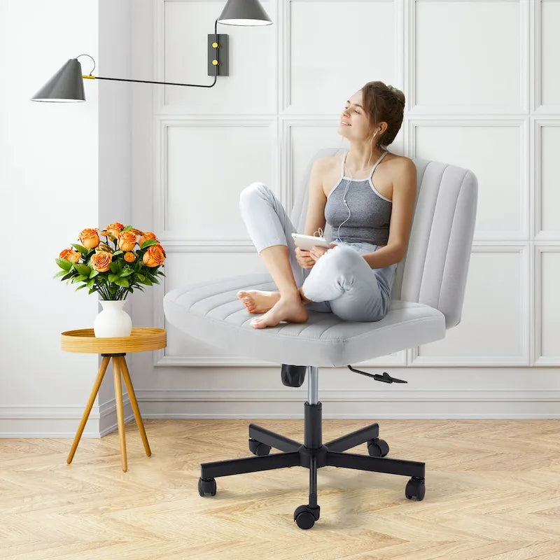 EROMMY Cross Legged Office ChairArmless Criss Cross Chair with WheelsHeight Adjustable for Office, Bedroom, Living Room - N/A