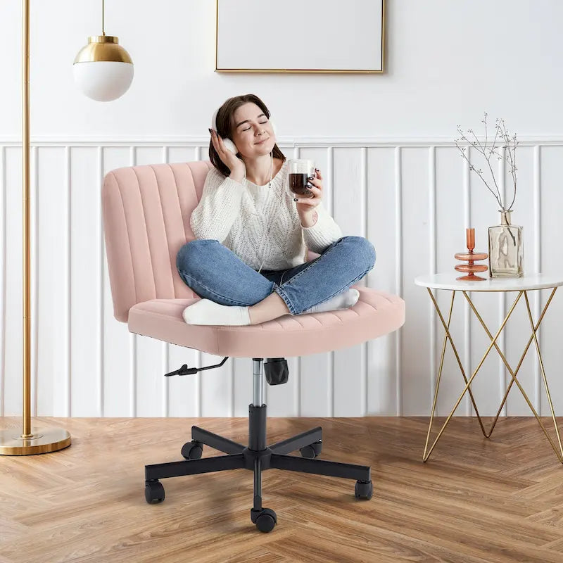 EROMMY Cross Legged Office ChairArmless Criss Cross Chair with WheelsHeight Adjustable for Office, Bedroom, Living Room - N/A