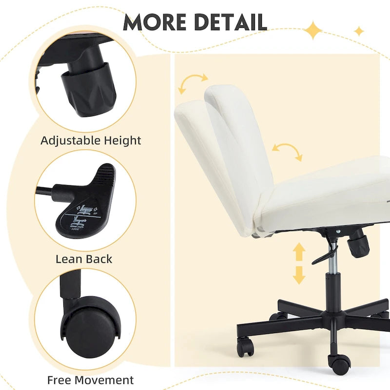 EROMMY Cross Legged Office ChairArmless Criss Cross Chair with WheelsHeight Adjustable for Office, Bedroom, Living Room - N/A