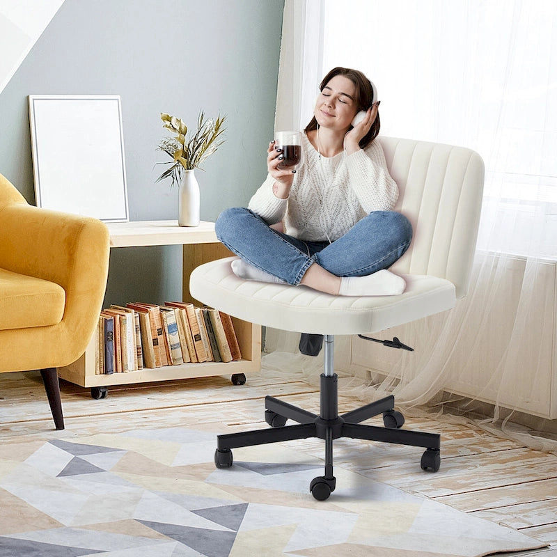 EROMMY Cross Legged Office ChairArmless Criss Cross Chair with WheelsHeight Adjustable for Office, Bedroom, Living Room - N/A