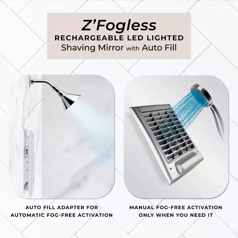Miroir de courtoisie Zadro 2x7 rechargeable à LED résistant à l'eau pour salle de bain avec raclette