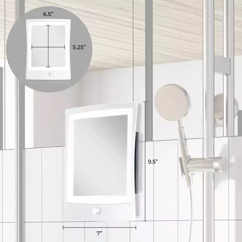 Miroir de courtoisie Zadro 2x7 rechargeable à LED résistant à l'eau pour salle de bain avec raclette