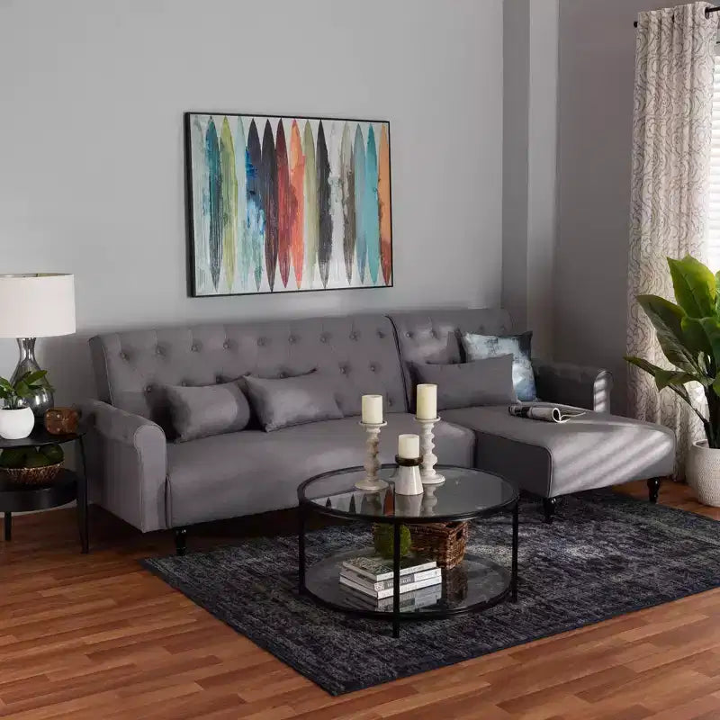 Baxton Studio Chesterfield Fabric Upholstered Convertible Sleeper Sofa