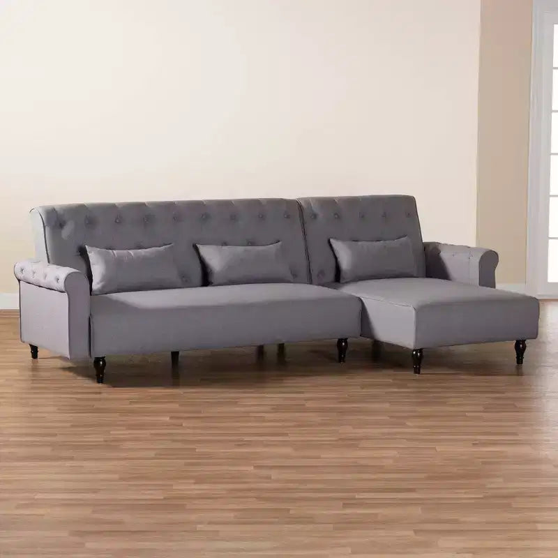 Baxton Studio Chesterfield Fabric Upholstered Convertible Sleeper Sofa
