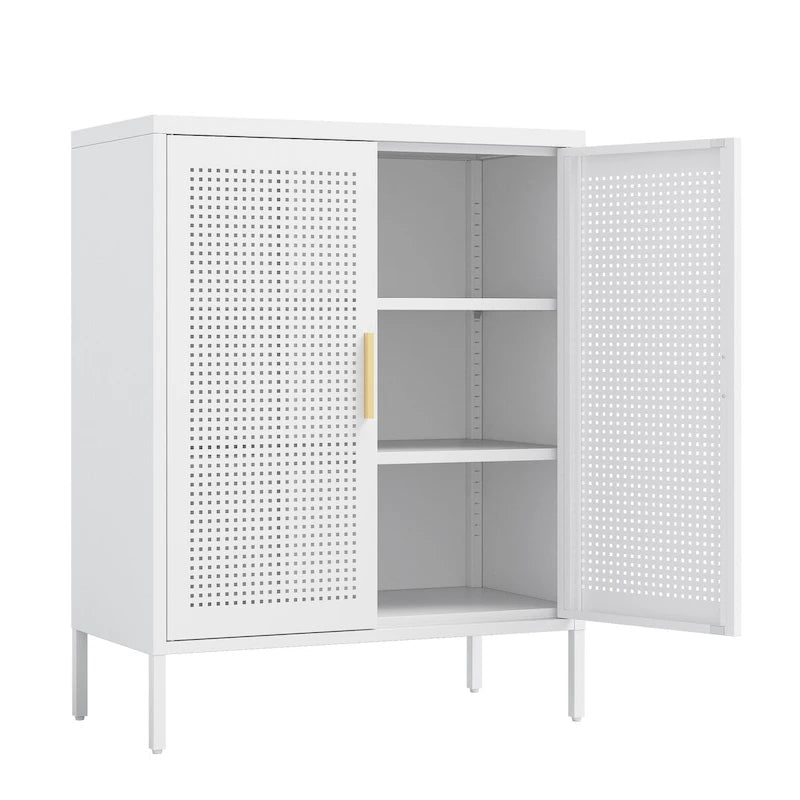 Metal Storage Cabinet with 2 Doors and 2 Adjustable Shelves, Steel Lockable Garage Storage Cabinet, Metal File Cabinet