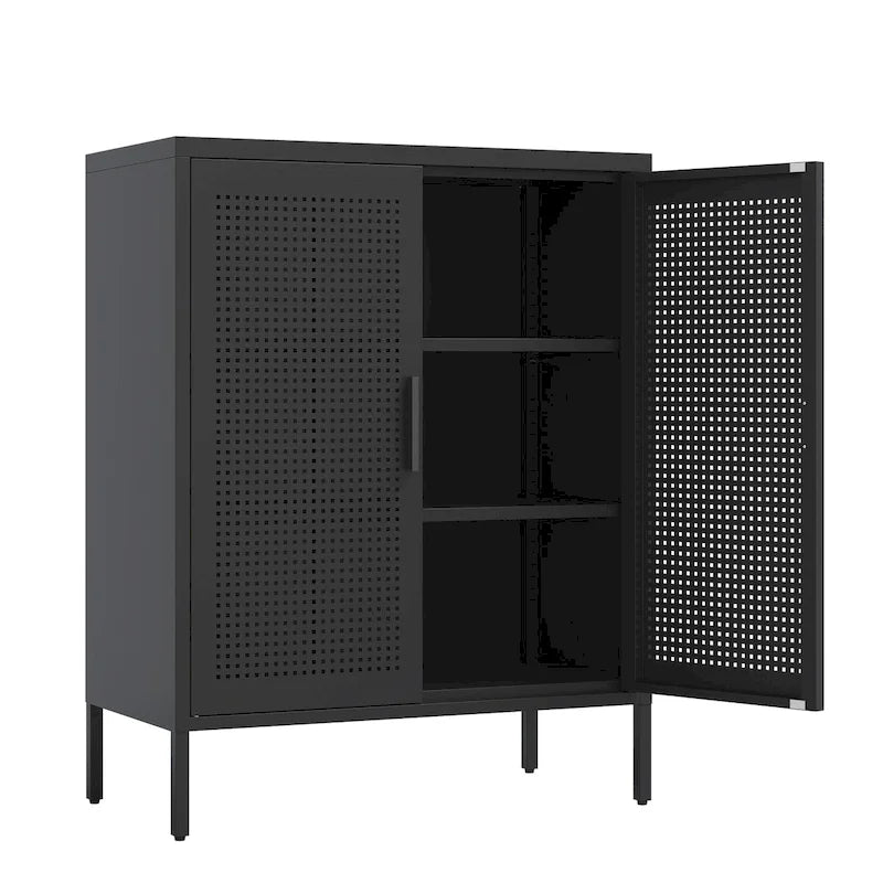 Metal Storage Cabinet with 2 Doors and 2 Adjustable Shelves, Steel Lockable Garage Storage Cabinet, Metal File Cabinet