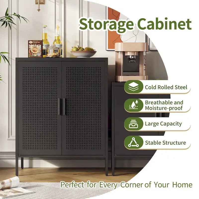Metal Storage Cabinet with 2 Doors and 2 Adjustable Shelves, Steel Lockable Garage Storage Cabinet, Metal File Cabinet