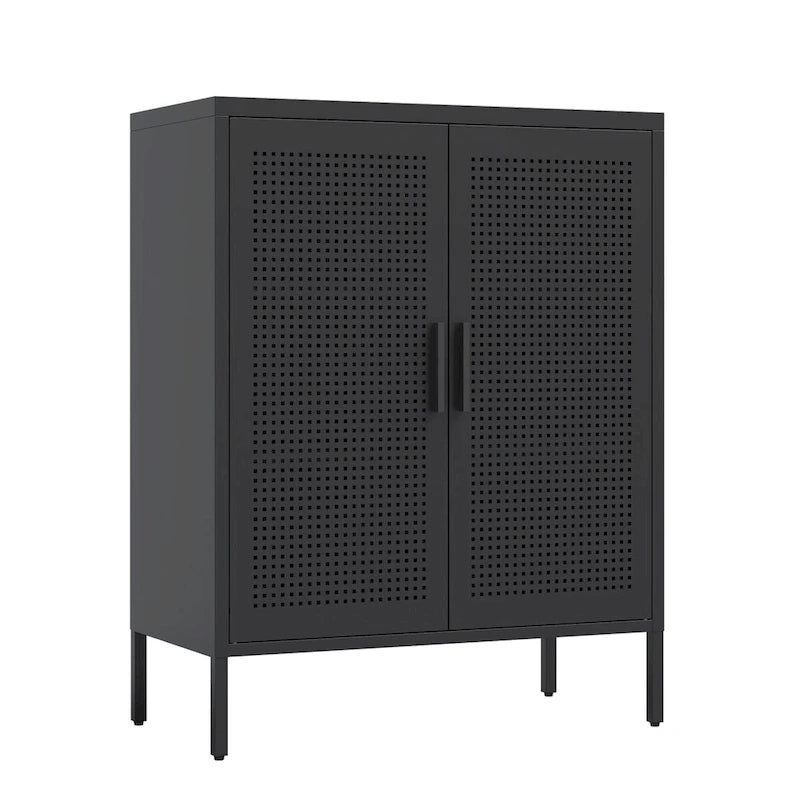 Metal Storage Cabinet with 2 Doors and 2 Adjustable Shelves, Steel Lockable Garage Storage Cabinet, Metal File Cabinet