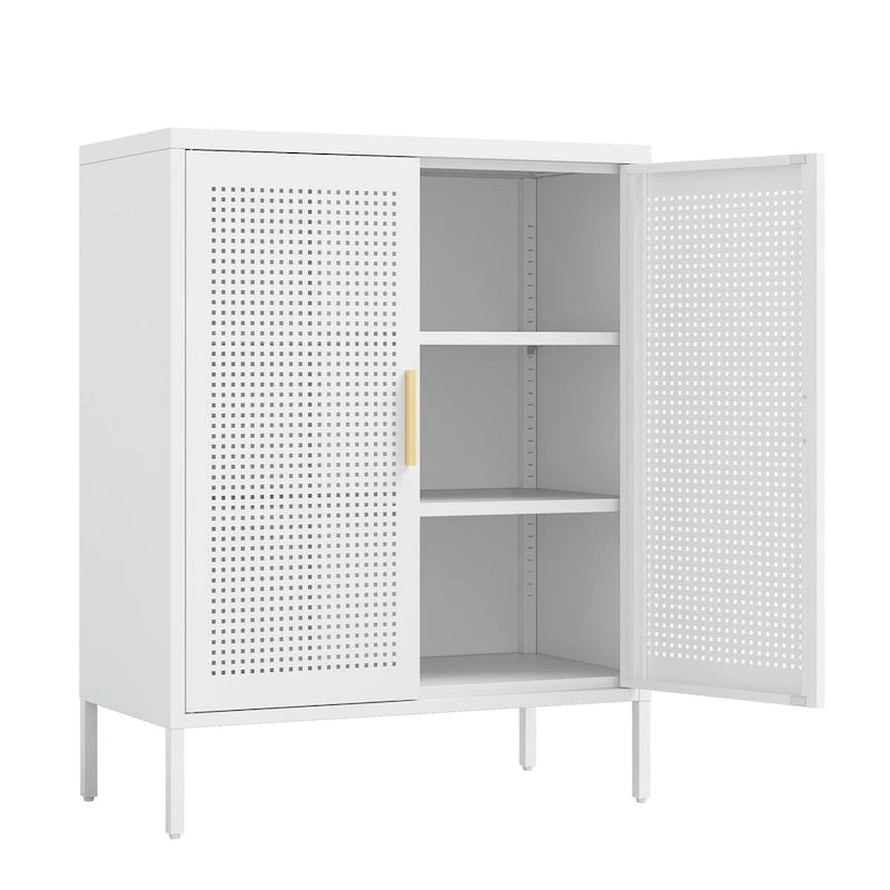 Metal Storage Cabinet with 2 Doors and 2 Adjustable Shelves, Steel Lockable Garage Storage Cabinet, Metal File Cabinet