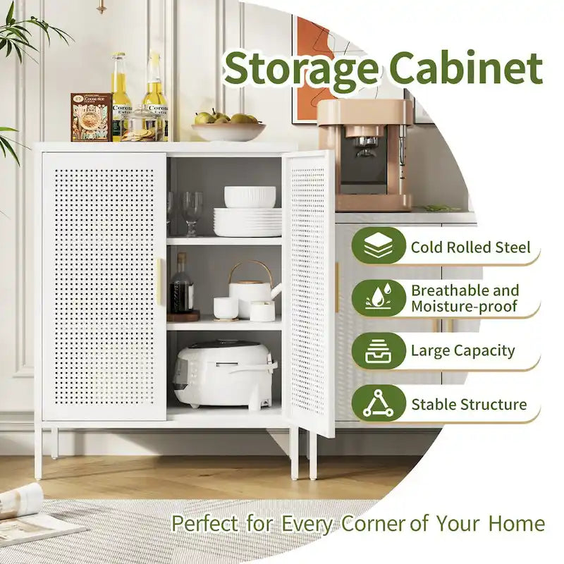 Metal Storage Cabinet with 2 Doors and 2 Adjustable Shelves, Steel Lockable Garage Storage Cabinet, Metal File Cabinet