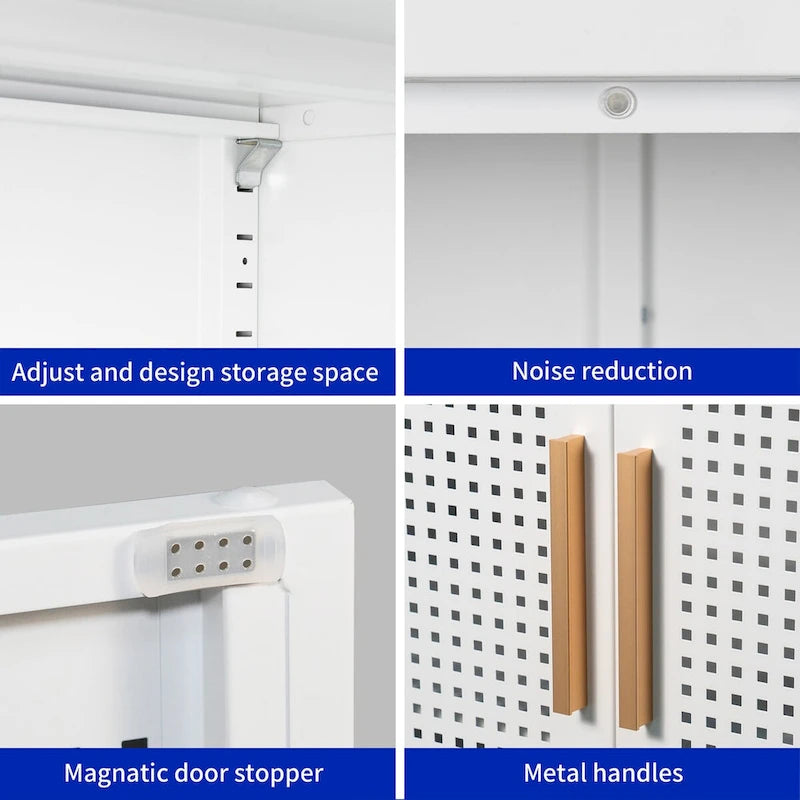 Metal Storage Cabinet with 2 Doors and 2 Adjustable Shelves, Steel Lockable Garage Storage Cabinet, Metal File Cabinet