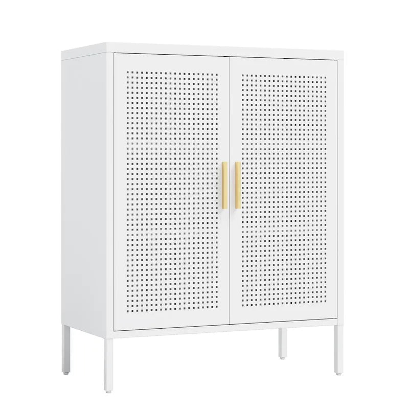 Metal Storage Cabinet with 2 Doors and 2 Adjustable Shelves, Steel Lockable Garage Storage Cabinet, Metal File Cabinet