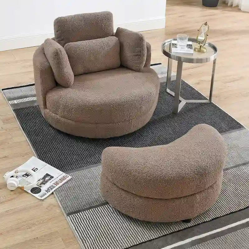 39 W Oversized Swivel Chair,moon storage ottoman,Loveseat Circle Swivel Barrel Chairs Cuddle Sofa Lounger Armchair,4 Pillows