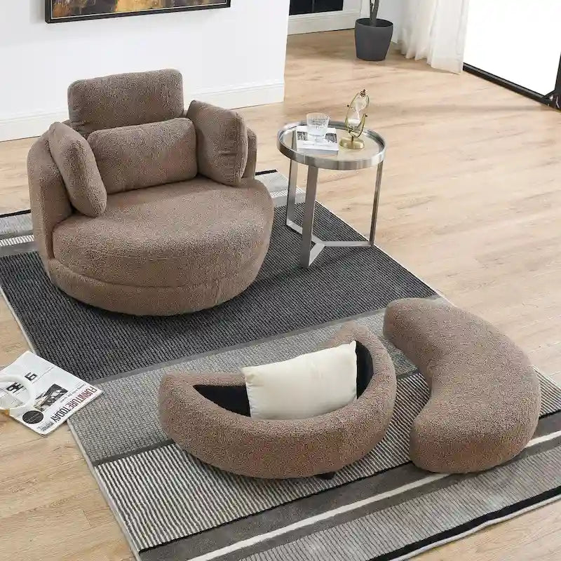 39 W Oversized Swivel Chair,moon storage ottoman,Loveseat Circle Swivel Barrel Chairs Cuddle Sofa Lounger Armchair,4 Pillows