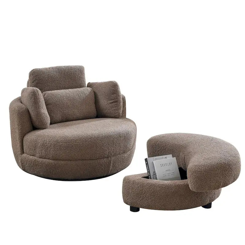 39 W Oversized Swivel Chair,moon storage ottoman,Loveseat Circle Swivel Barrel Chairs Cuddle Sofa Lounger Armchair,4 Pillows