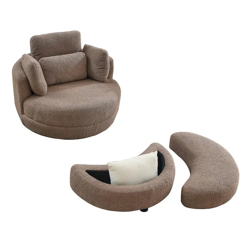 39 W Oversized Swivel Chair,moon storage ottoman,Loveseat Circle Swivel Barrel Chairs Cuddle Sofa Lounger Armchair,4 Pillows