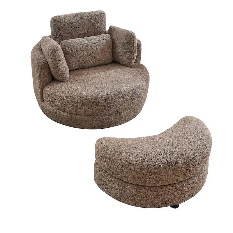 39 W Oversized Swivel Chair,moon storage ottoman,Loveseat Circle Swivel Barrel Chairs Cuddle Sofa Lounger Armchair,4 Pillows