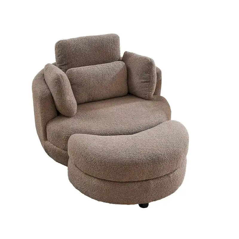 39 W Oversized Swivel Chair,moon storage ottoman,Loveseat Circle Swivel Barrel Chairs Cuddle Sofa Lounger Armchair,4 Pillows