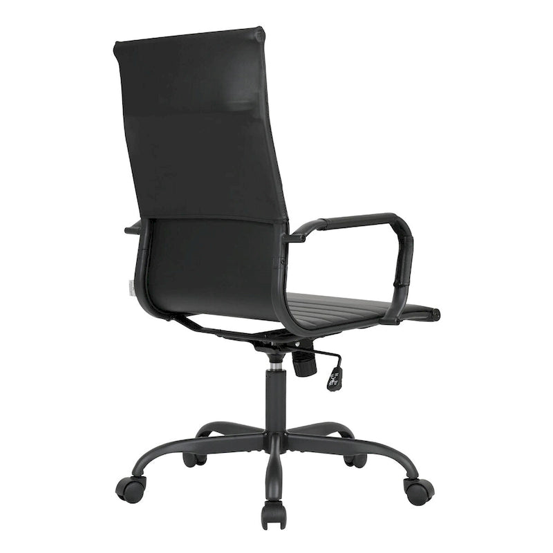 Harris Ribbed Leather Adjustable High-Back Office Swivel Chair in Black Metal Frame for Home Conference Desk Computer Chair