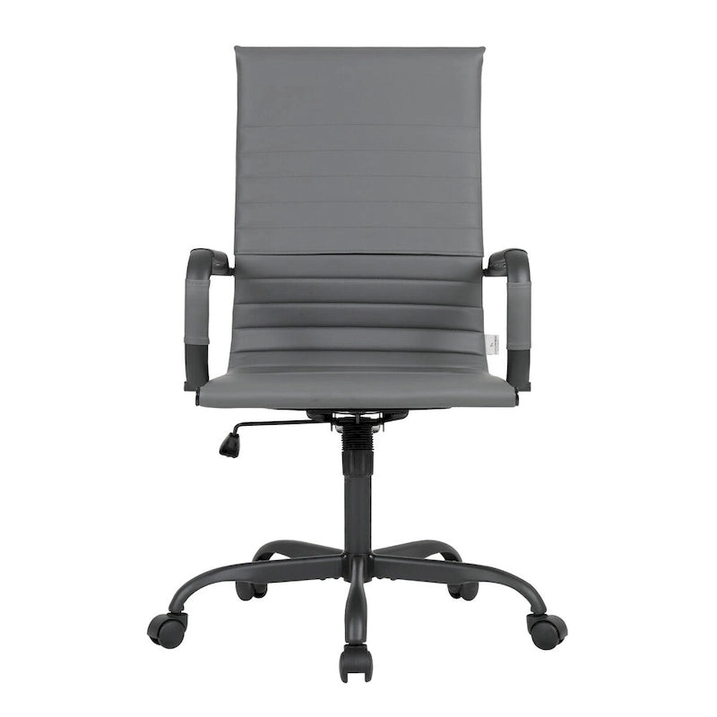 Harris Ribbed Leather Adjustable High-Back Office Swivel Chair in Black Metal Frame for Home Conference Desk Computer Chair