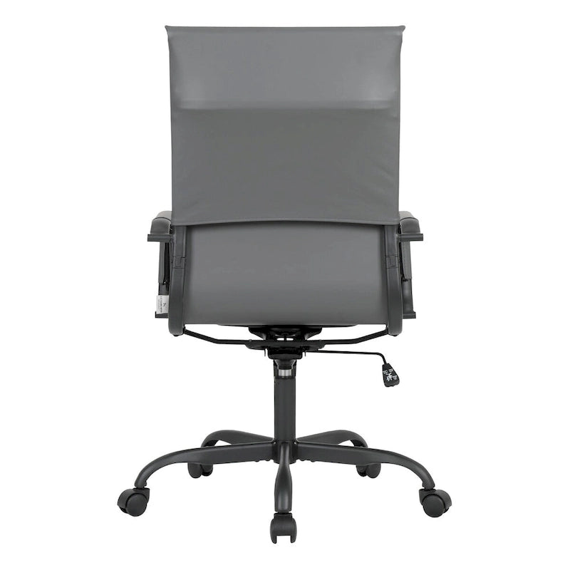 Harris Ribbed Leather Adjustable High-Back Office Swivel Chair in Black Metal Frame for Home Conference Desk Computer Chair