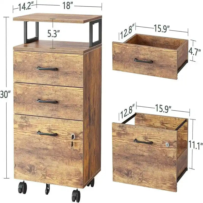3-Drawer Rolling Filing Cabinet - 6.3 D x 30.12 W x 21.65 H
