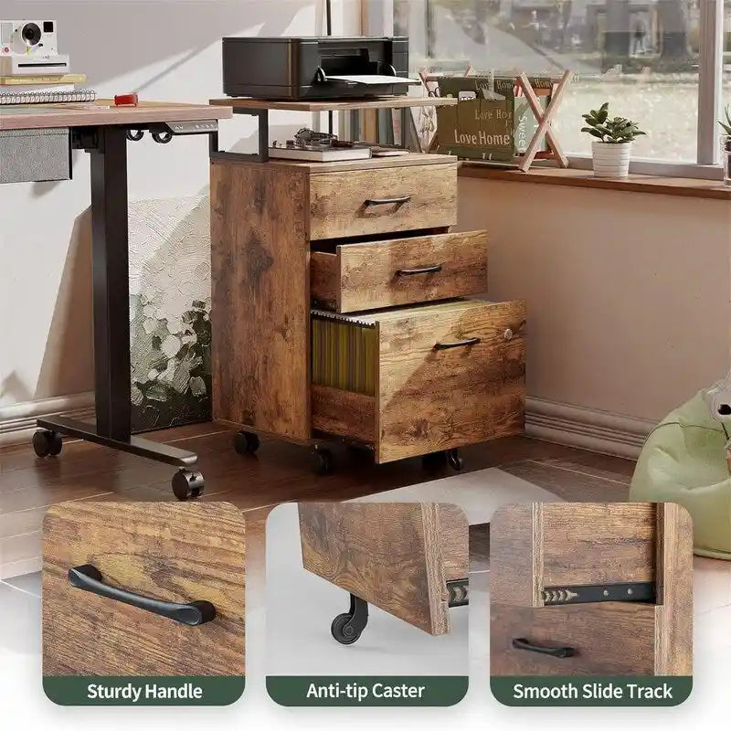 3-Drawer Rolling Filing Cabinet - 6.3 D x 30.12 W x 21.65 H