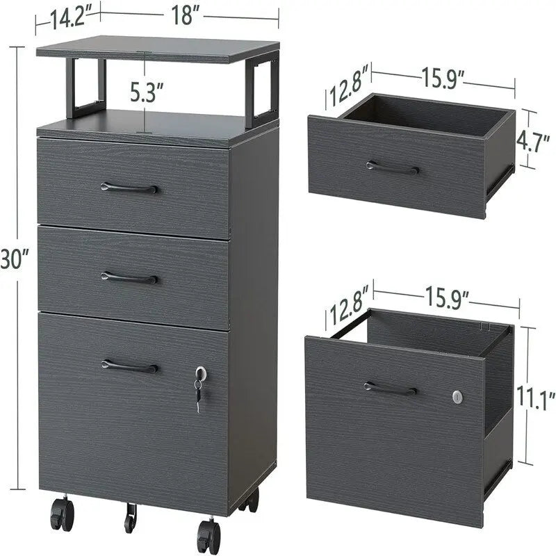 3-Drawer Rolling Filing Cabinet - 6.3 D x 30.12 W x 21.65 H