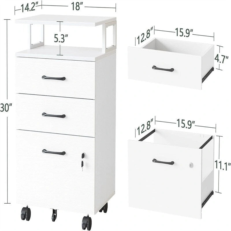 3-Drawer Rolling Filing Cabinet - 6.3 D x 30.12 W x 21.65 H