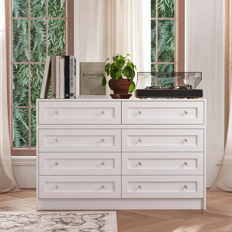 White Dresser and Vanity Versatile Storage Solution Crystal Desk