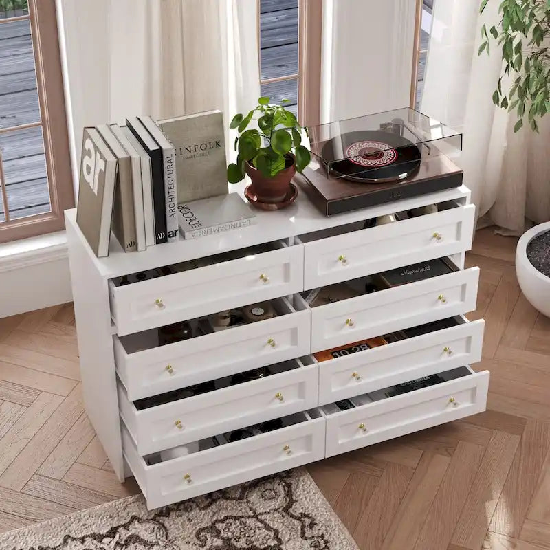 White Dresser and Vanity Versatile Storage Solution Crystal Desk