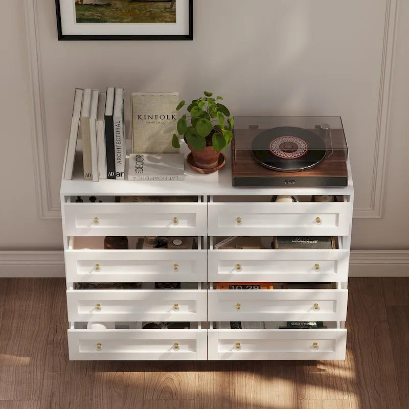 White Dresser and Vanity Versatile Storage Solution Crystal Desk